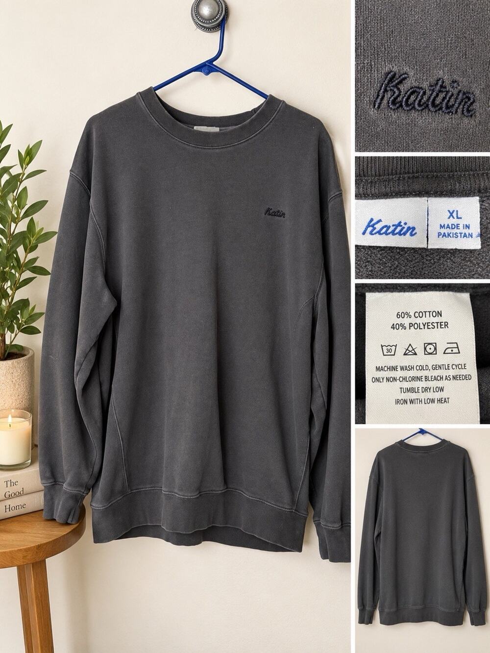 Katin Men’s XL Charcoal Gray Embroidered Logo Crewneck Sweatshirt Cotton Heavy
